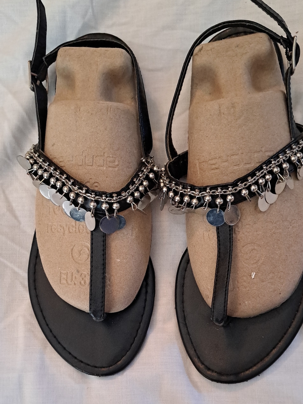 Silver Disc T-strap Sandals